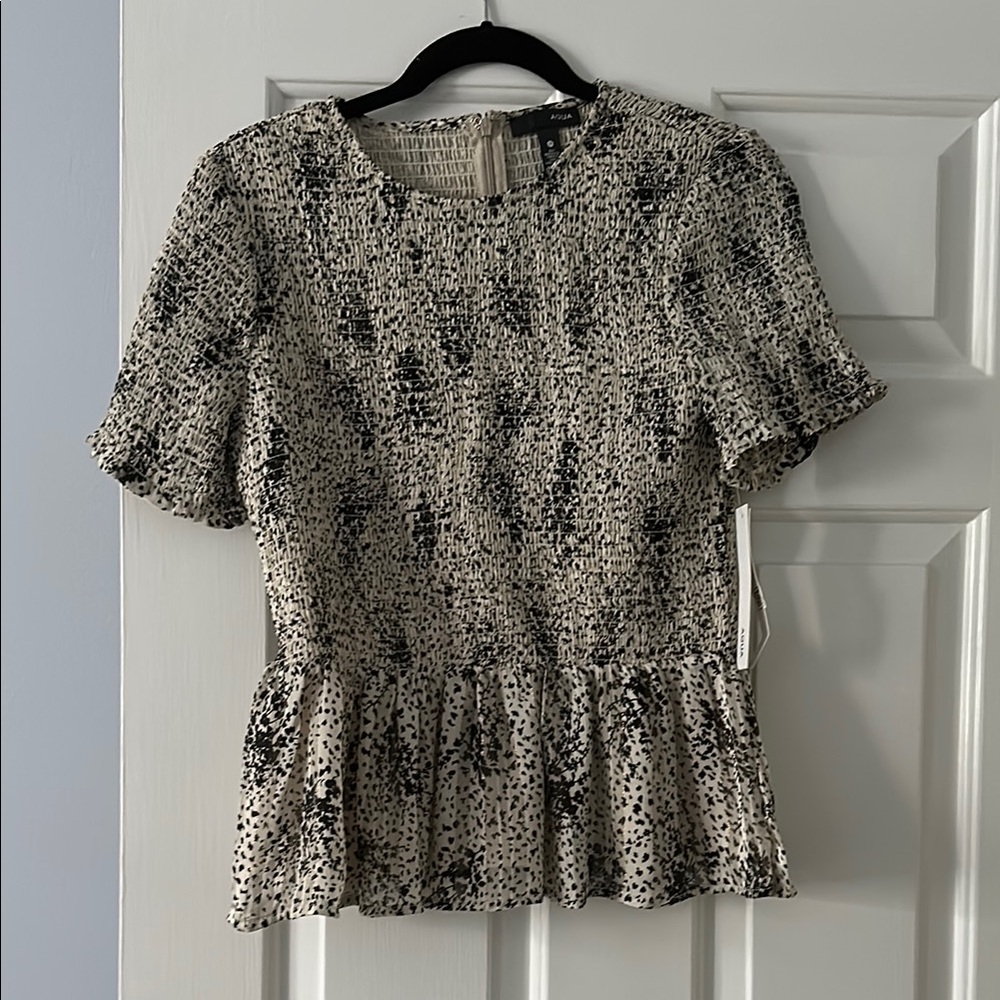 Aqua Black and White Textured Blouse